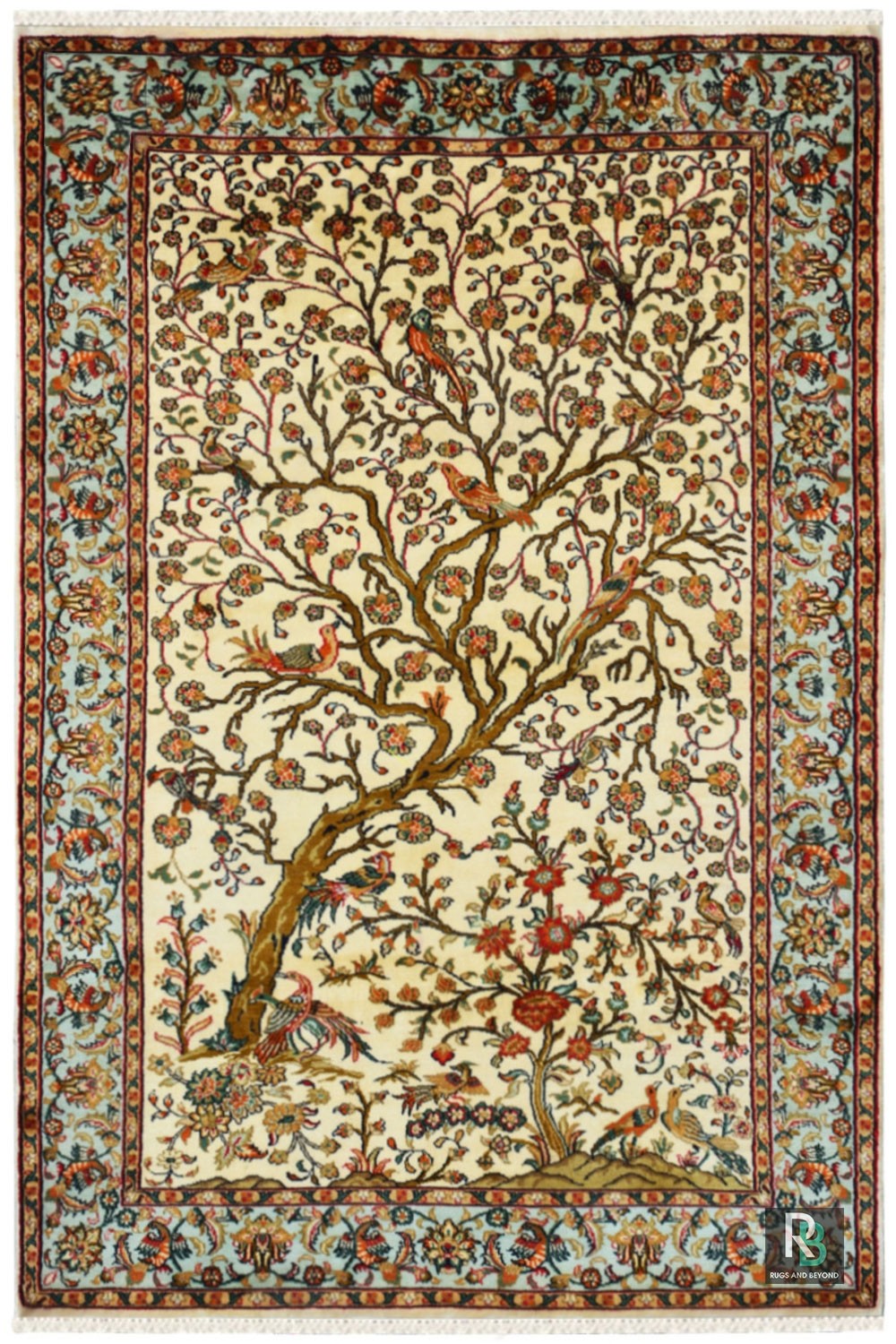 Tree of Life Sultanabad Antique Carpet in Breathtaking Big Sky Cabin