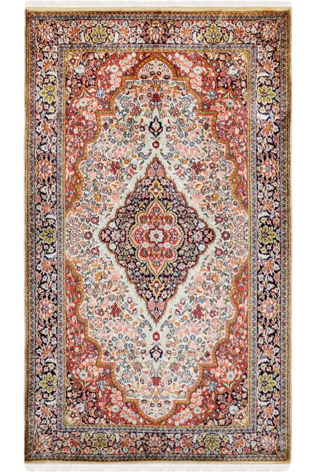 Buy Ivory Diamond Kashan Silk Area Rug and carpet - Yak Carpet