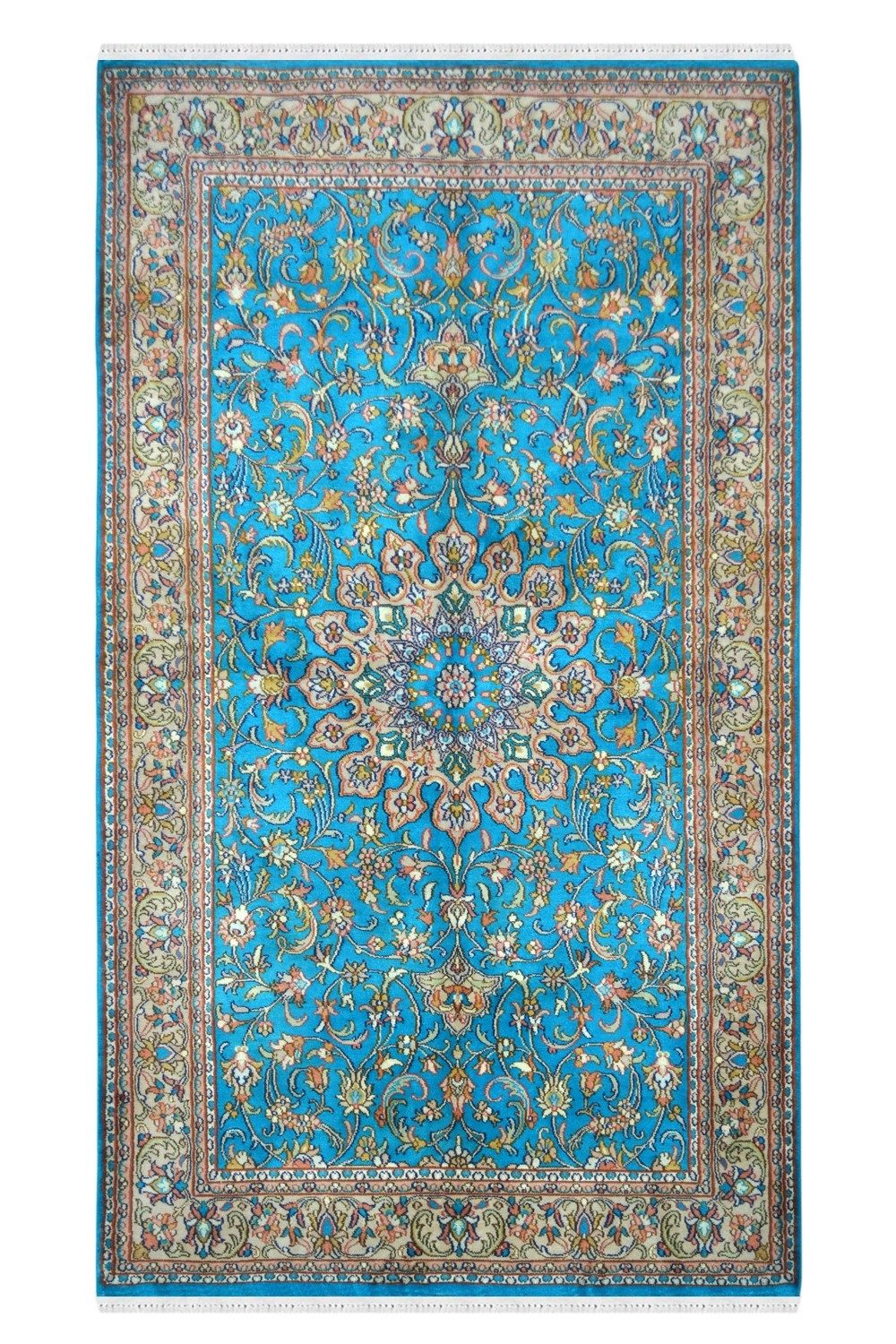 Turquoise Chakra Handknotted Silk Carpet