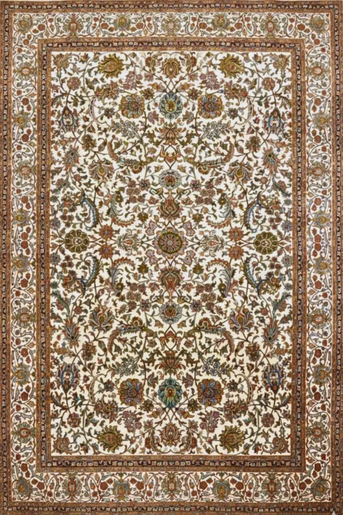 All Over Ivory Finest Kashan Floral 6 x 9 Feet Silk Hand Knotted Carpet