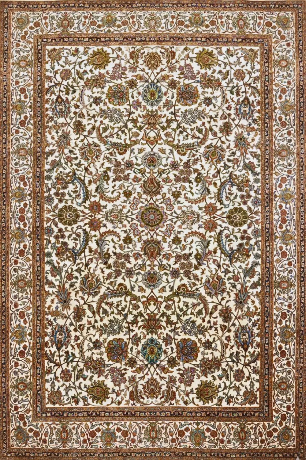 All Over Ivory Finest Kashan Floral 6 x 9 Feet Silk Hand Knotted Carpet