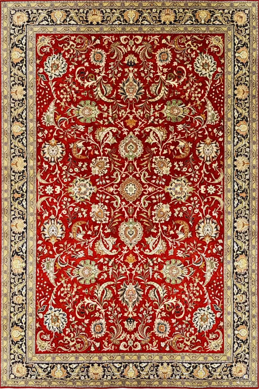 All Over Kashan Floral 7 x 10 Feet Hand Knotted Kashmir Silk Carpet