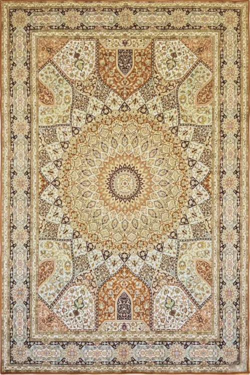 Ardabil Medallion Neutral Colours Pure Silk Carpet