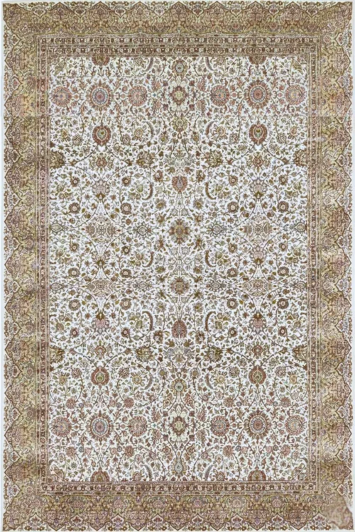 Ivory Floral All Over Kashan Hand Knotted Silk Carpet