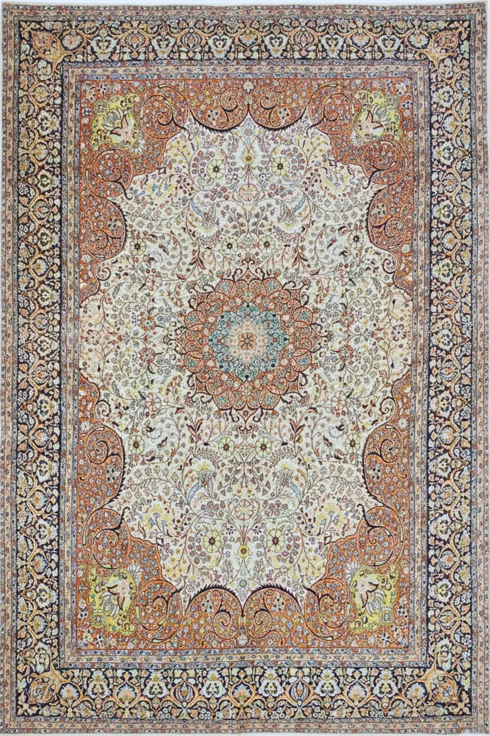 Kashan Medallion Pure Silk Hand Knotted Carpet