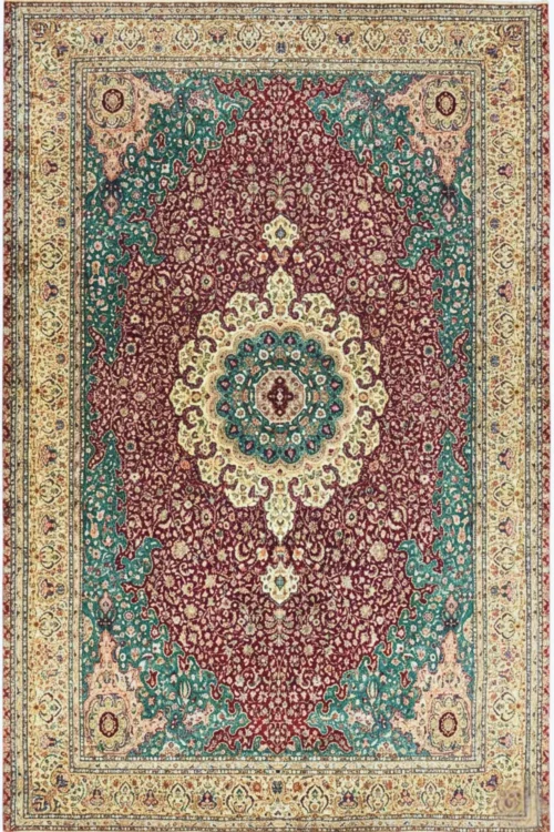 Maroon Chandelier Medallion Pure Silk Handmade Rug