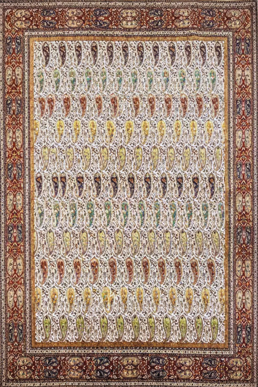 Paisley Design Hand-Knotted Pure Silk Carpet
