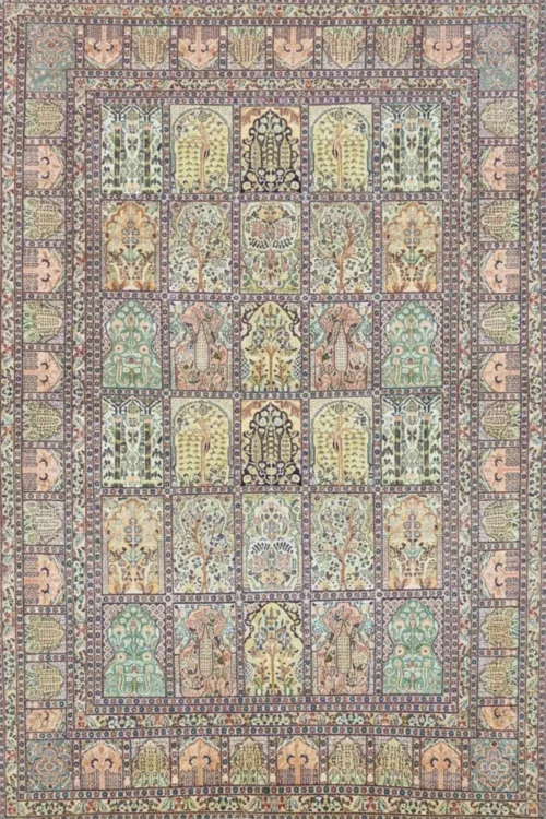 Pastel Colours Hamadan Design Pure Silk Hand Knotted Carpet