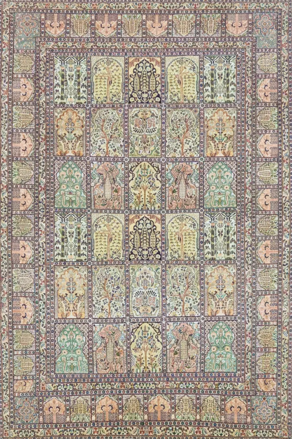 Pastel Colours Hamadan Design Pure Silk Hand Knotted Carpet