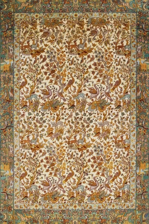 Pictorial Birds Hand Knotted Pure Silk Carpet