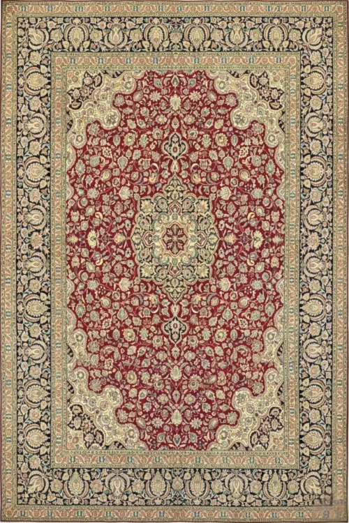 Red Kashan Floral Pattern Pure Silk Handmade Carpet