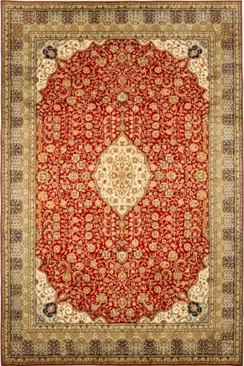 Red Kashan Medallion Pure Silk Kashmiri Handmade Carpet