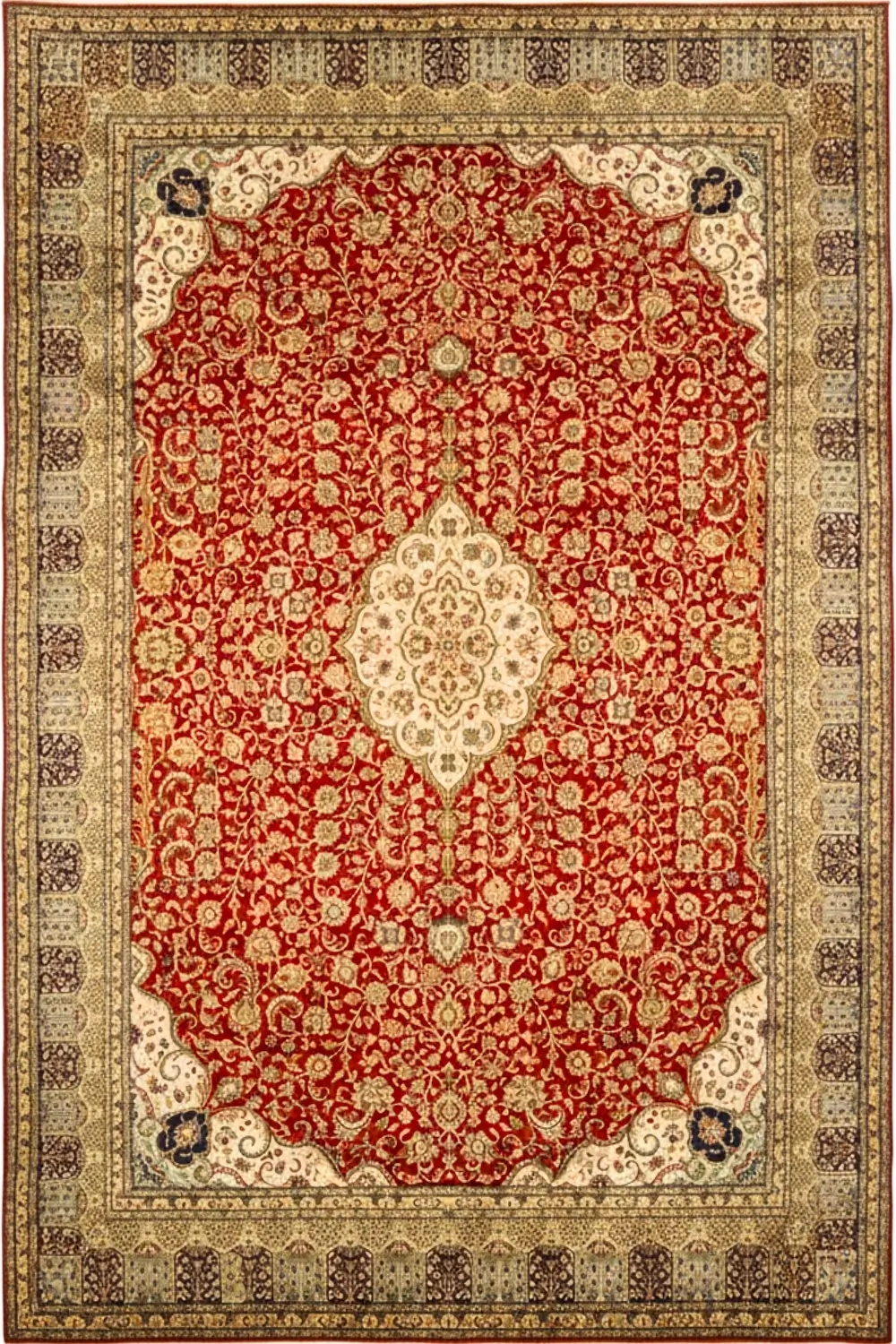 Red Kashan Medallion Pure Silk Kashmiri Handmade Carpet