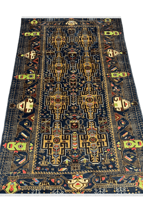 Dark Blue Afghan Caucasian Handmade Carpet