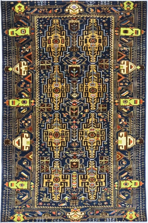 Dark Blue Afghan Caucasian Handmade Carpet