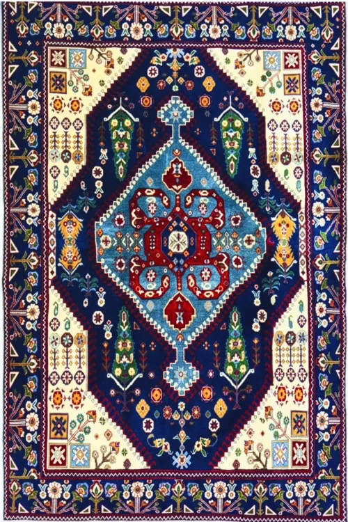 Cobalt Blue Caucasian Afghan Handknotted Carpet