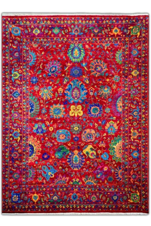 Red Sari Silk Handmade Carpet