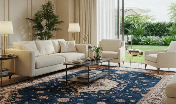 Navy Blue Handmade Carpet By Yak Carpet