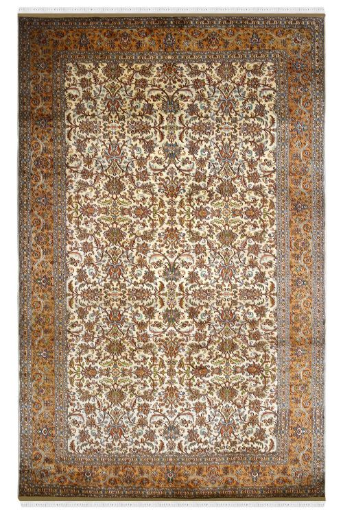 Ivory Gold Kashan Handmade Pure Silk Area Rug
