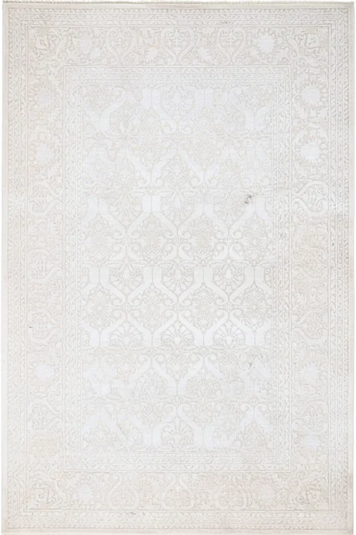 Exclusive Silver Embossed Woolen Handknotted Carpet