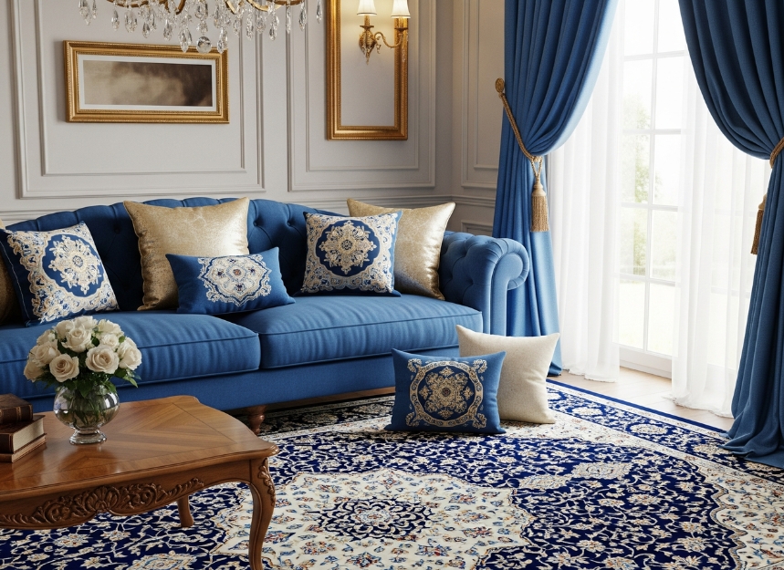 Kashan Navy Blue Handmade Carpet