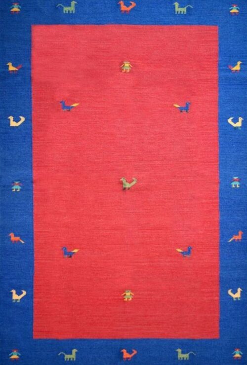 Red Blue Flat-woven Wool Area Dhurrie
