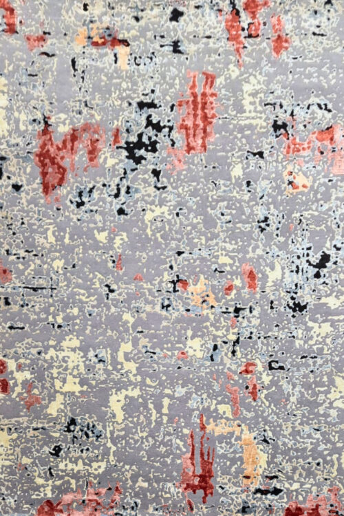 Crimson Ash Abstract Erased Handwoven Carpet