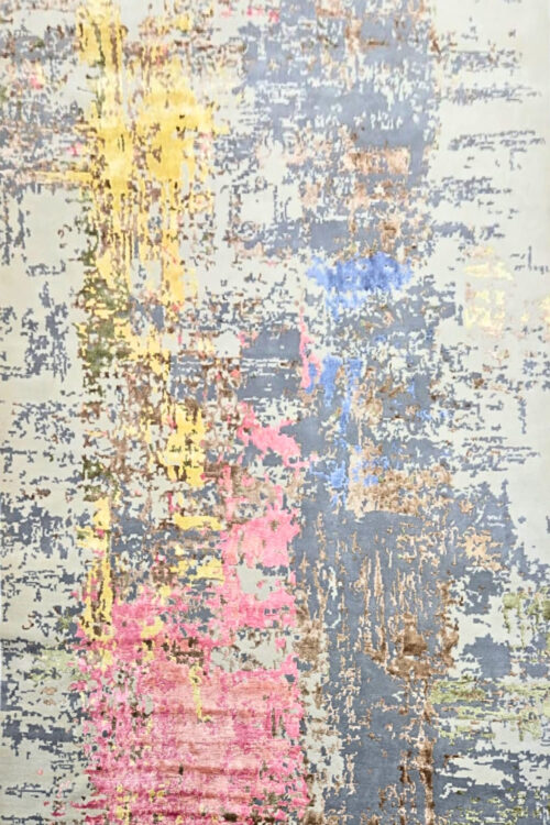 Multicolor Handmade Carpet with Erased Effect Texture