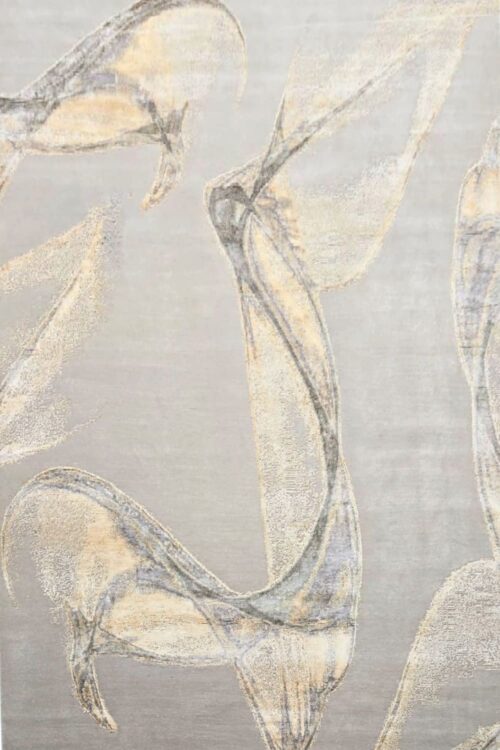 Yellow Grey Abstract Handknotted Modern Area Carpet