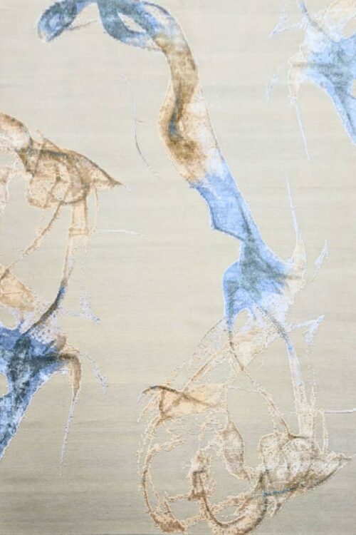 Aqua Gold Abstract Handknotted Modern Carpet