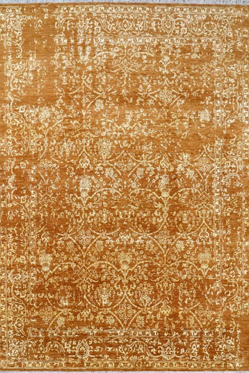 Traditional Persian motif with a warm rust and gold palette. Crafted by hand using high-quality wool, ideal for stunning interiors.