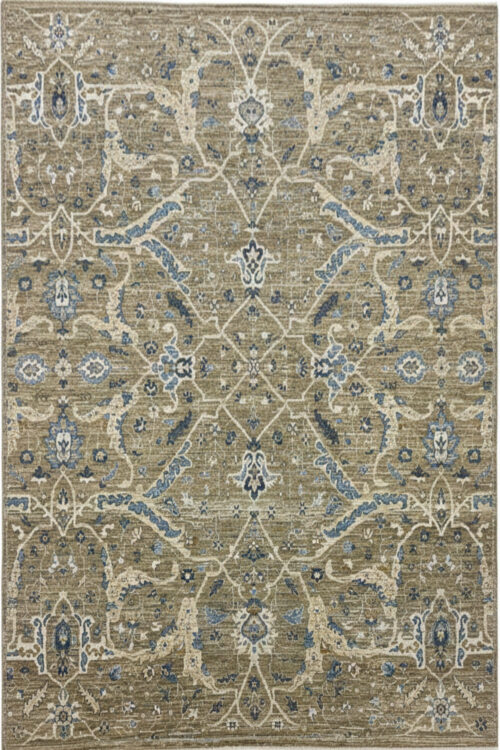 Khaki Hand-Knotted Distressed Oushak Rug