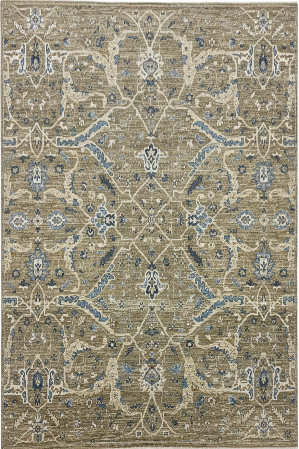 Khaki Hand-Knotted Distressed Oushak Rug
