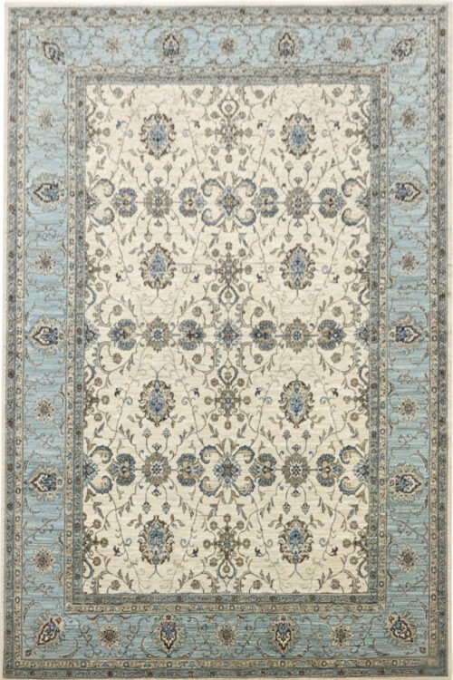 Ivory Aqua Fleur Transitional Handknotted Rug
