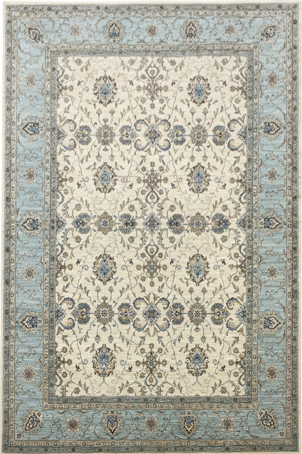 Ivory Aqua Fleur Transitional Handknotted Rug