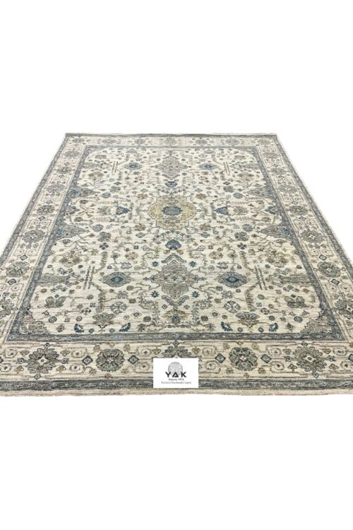 Ivory Medallion Transitional Handmade Carpet