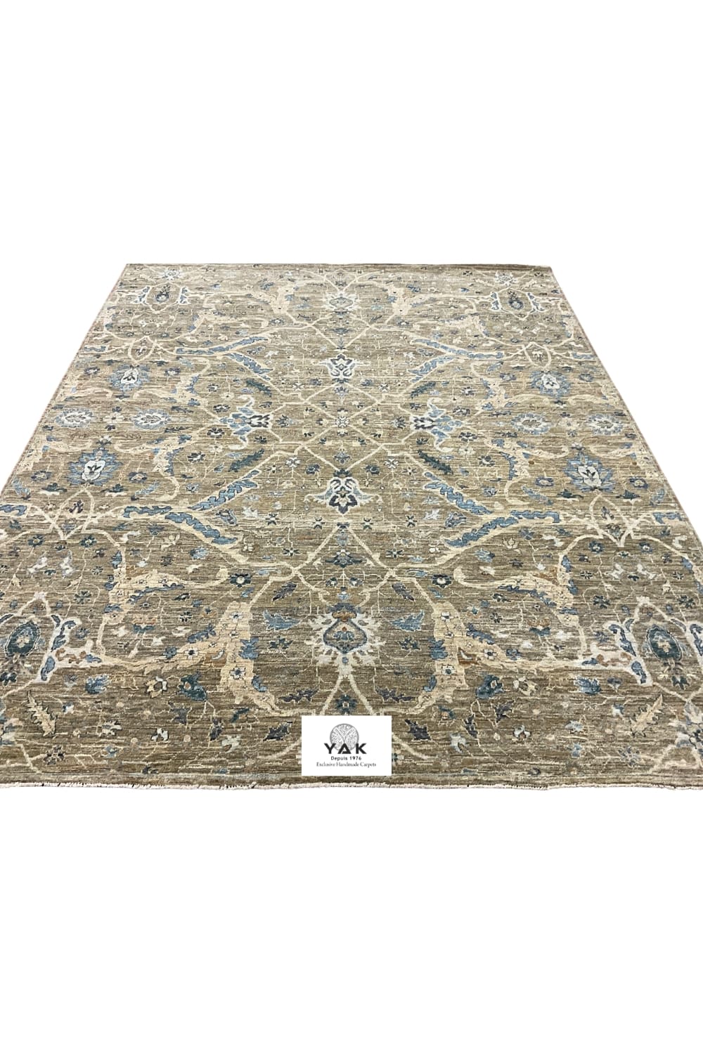 Khaki Hand-Knotted Distressed Oushak Rug