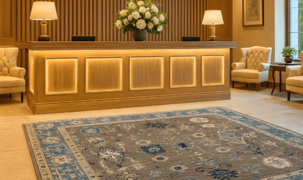 Oushak Rug in a hotel's reception