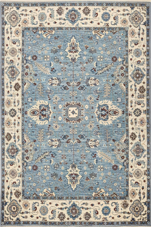 Washed Blue & Ivory Trasitional Handmade Carpet