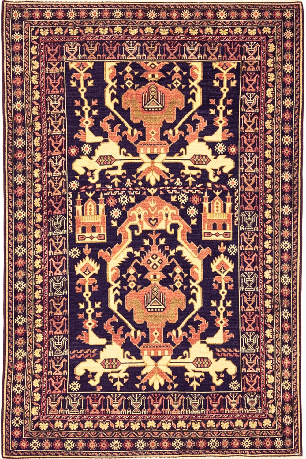 Herati Motif Afghan Wool Carpet