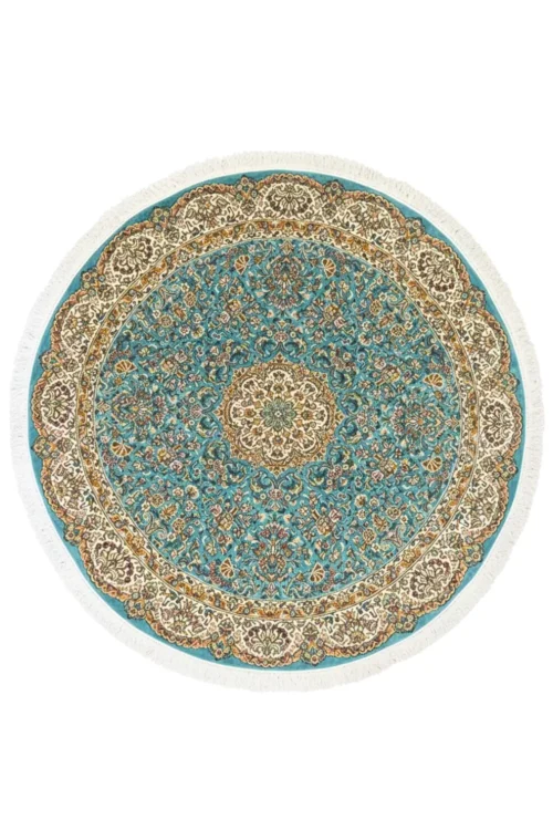 Neel Kashan Medallion Handknotted Round Carpet in pure silk