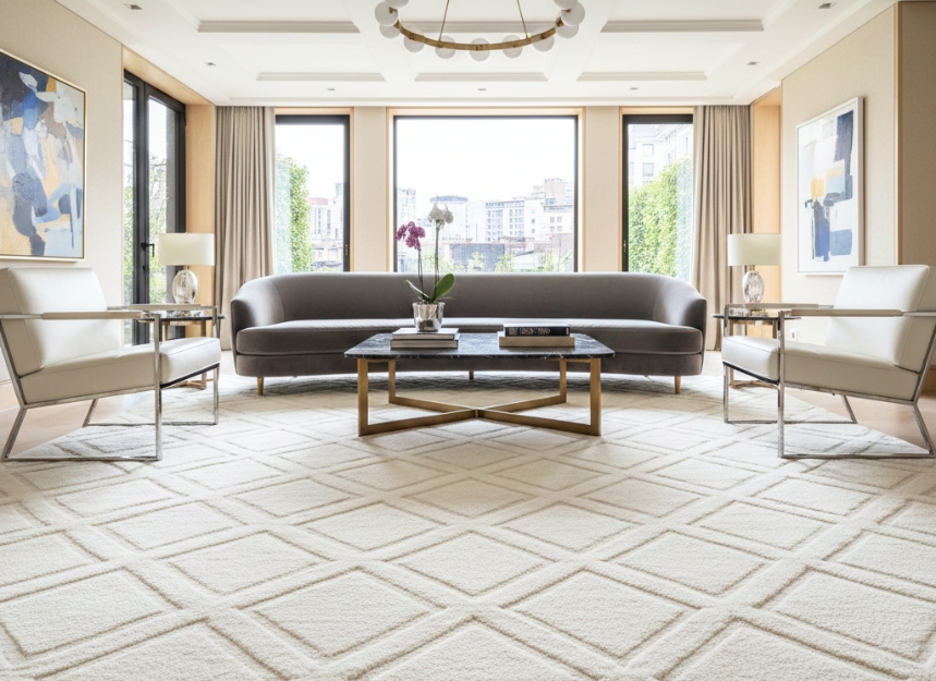 White modern handmade carpet rug