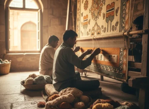 Traditional Indian handknotted carpet weaving showcasing time-honoured craftsmanship