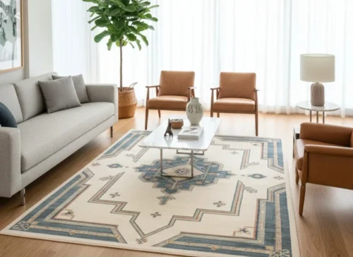 Contemporary Indian heritage carpet styled in a modern global home