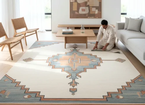 Luxury handmade carpet blending Indian craftsmanship with modern design aesthetics