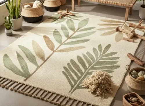 Sustainable handmade Indian carpet made from natural wool and silk