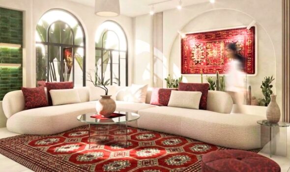 Handmade carpet in a luxury South Delhi living room with elegant interiors