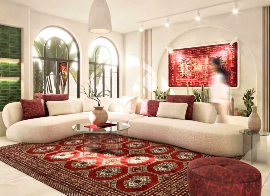 Handmade carpet in a luxury South Delhi living room with elegant interiors